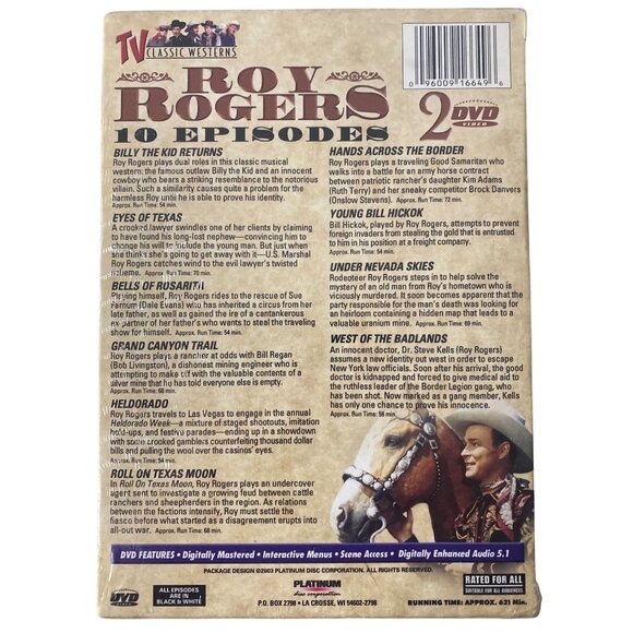 Roy Rogers Classic Westerns DVD Set 10 Episodes Digitally Enhanced Audio 5.1 - Picture 2 of 2